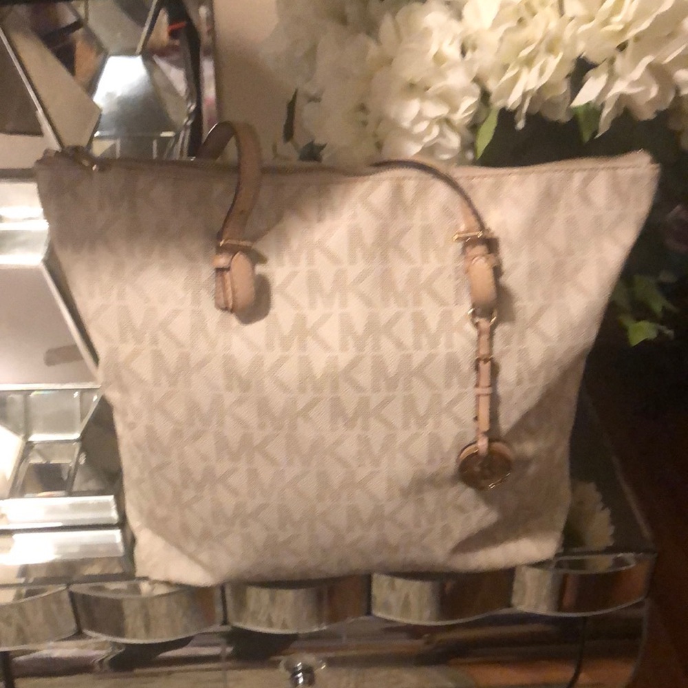 Michael Kors Cream Structured Tote Bag with Leather Trim
